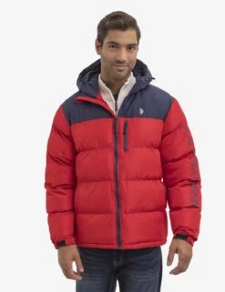 U.S. Polo Assn. WORDMARK COLORBLOCK HOODED PUFFER JACKET