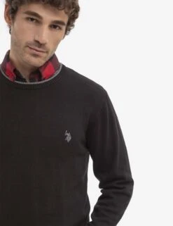 U.S. Polo Assn. SOLID JERSEY CREW NECK SWEATER -Modern Wear Shop 115243 BLCK 16372