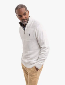 U.S. Polo Assn. FRONT TEXTURED 1/4 ZIP SWEATER -Modern Wear Shop 115398 PACIFICHEATHER 15537