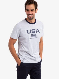 U.S. Polo Assn. EMBOSSED USA FLAG JERSEY T-SHIRT -Modern Wear Shop 11A78004 LTGY 58226
