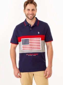 U.S. Polo Assn. PRINTED FLAG COLORBLOCK PIQUE POLO SHIRT