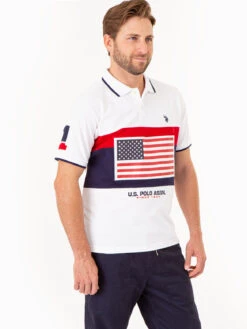 U.S. Polo Assn. PRINTED FLAG COLORBLOCK PIQUE POLO SHIRT -Modern Wear Shop 11C032O WHIT 75089