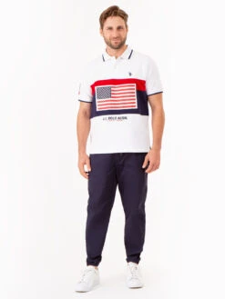 U.S. Polo Assn. PRINTED FLAG COLORBLOCK PIQUE POLO SHIRT -Modern Wear Shop 11C032O WHIT 75092