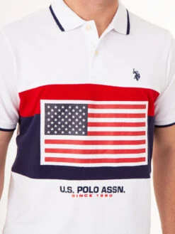 U.S. Polo Assn. PRINTED FLAG COLORBLOCK PIQUE POLO SHIRT -Modern Wear Shop 11C032O WHIT 75094