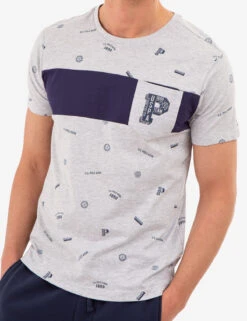 U.S. Polo Assn. ALLOVER USPA PRINT T-SHIRT WITH CHEST POCKET -Modern Wear Shop 11C14104 LTGY 82239