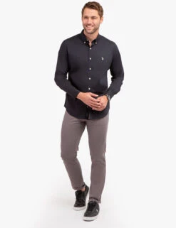 U.S. Polo Assn. SOLID STRETCH POPLIN LONG SLEEVE SHIRT -Modern Wear Shop 11C251VT BLCK 69486