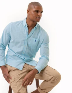 U.S. Polo Assn. GINGHAM SLUB POPLIN LONG SLEEVE SHIRT -Modern Wear Shop 11C318VP HZBL 2444