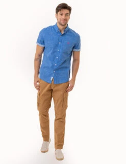 U.S. Polo Assn. GINGHAM SHORT SLEEVE SOLID SLUB POPLIN SHIRT -Modern Wear Shop 11C332V3 BLRF 2923