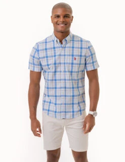 U.S. Polo Assn. PLAID SHORT SLEEVE POPLIN SHIRT WITH POCKET