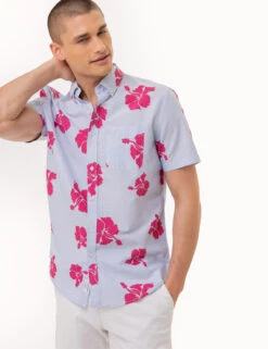 U.S. Polo Assn. HIBISCUS SHORT SLEEVE WOVEN SHIRT WITH POCKET -Modern Wear Shop 11C344WF WNBL 2756