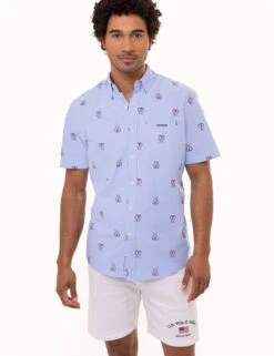 U.S. Polo Assn. ALL OVER CREST PRINT OXFORD SHORT SLEEVE SHIRT -Modern Wear Shop 11C354YI LTBL 1109