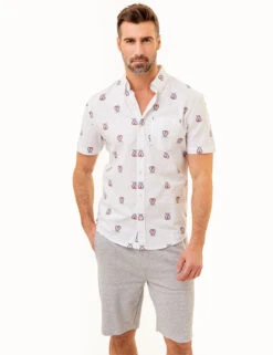 U.S. Polo Assn. ALL OVER CREST PRINT OXFORD SHORT SLEEVE SHIRT -Modern Wear Shop 11C354YI OPWH 86016