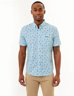 U.S. Polo Assn. DITSY PALM TREE PRINT WOVEN SHIRT WITH POCKET