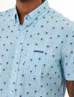U.S. Polo Assn. DITSY PALM TREE PRINT WOVEN SHIRT WITH POCKET -Modern Wear Shop 11C368VQ DTWB 86077