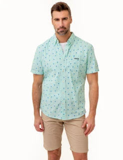 U.S. Polo Assn. DITSY PALM TREE PRINT WOVEN SHIRT WITH POCKET -Modern Wear Shop 11C368VQ PLGN 86020