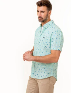 U.S. Polo Assn. DITSY PALM TREE PRINT WOVEN SHIRT WITH POCKET -Modern Wear Shop 11C368VQ PLGN 86023