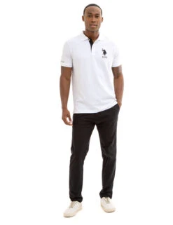 U.S. Polo Assn. SOLID PIQUE DOUBLE LOGO POLO SHIRT -Modern Wear Shop 11C6063O WHIT 7789