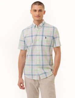 U.S. Polo Assn. PLAID POPLIN WOVEN SHORT SLEEVE SHIRT -Modern Wear Shop 11C650VQ GEEN 2912