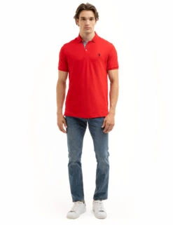 U.S. Polo Assn. SOLID INTERLOCK GINGHAM TRIM POLO SHIRT -Modern Wear Shop 11C87998 ERED 7920