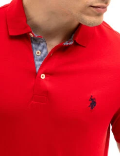 U.S. Polo Assn. SOLID INTERLOCK GINGHAM TRIM POLO SHIRT -Modern Wear Shop 11C87998 ERED 7928