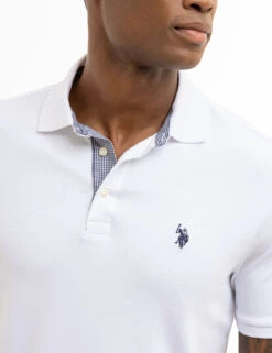 U.S. Polo Assn. SOLID INTERLOCK GINGHAM TRIM POLO SHIRT -Modern Wear Shop 11C87998 WHIT 7877