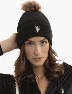 U.S. Polo Assn. WOMENS POM POM SOLID BEANIE