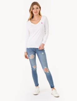 U.S. Polo Assn. LONG SLEEVE V-NECK T-SHIRT -Modern Wear Shop 213285RB WHIT 77171