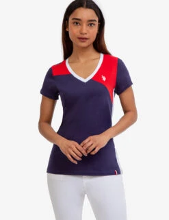 U.S. Polo Assn. COLORBLOCK V-NECK T-SHIRT -Modern Wear Shop 2152130H EVBL 48178