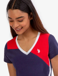 U.S. Polo Assn. COLORBLOCK V-NECK T-SHIRT -Modern Wear Shop 2152130H EVBL 48190