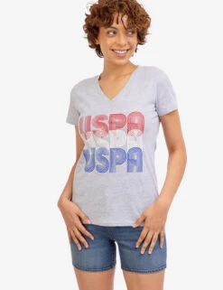 U.S. Polo Assn. RETRO USPA V-NECK T-SHIRT -Modern Wear Shop 2156161D LTGY 45644