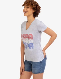 U.S. Polo Assn. RETRO USPA V-NECK T-SHIRT -Modern Wear Shop 2156161D LTGY 45647