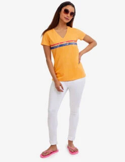 U.S. Polo Assn. V-NECK STRIPE FOIL GRAPHIC T-SHIRT -Modern Wear Shop 215624 GLOOM 48157