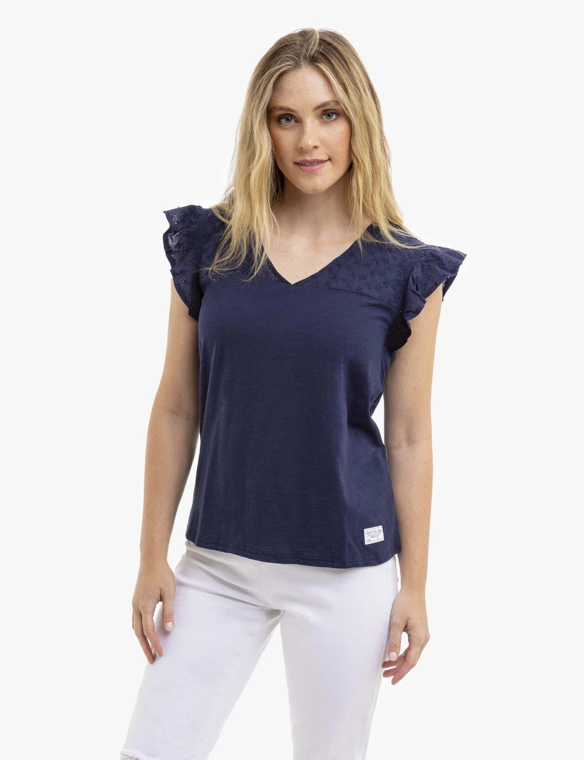U.S. Polo Assn. EYELET YOKE FLUTTER SLEEVE TOP 3 U.S. Polo Assn. EYELET YOKE FLUTTER SLEEVE TOP