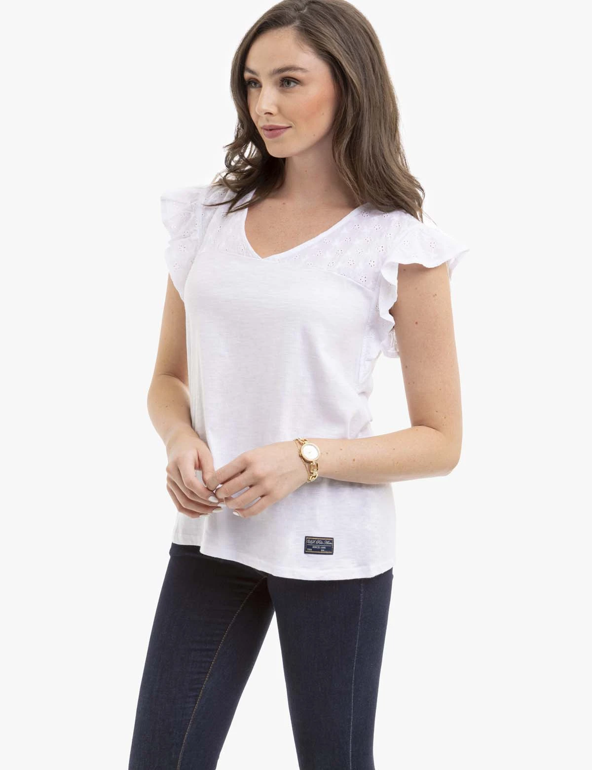 U.S. Polo Assn. EYELET YOKE FLUTTER SLEEVE TOP 8 U.S. Polo Assn. EYELET YOKE FLUTTER SLEEVE TOP - Image 6