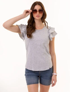 U.S. Polo Assn. FLUTTER SLEEVE CREW NECK T-SHIRT -Modern Wear Shop 2157221H LTGY 1225