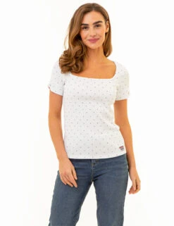 U.S. Polo Assn. RIB SQUARE NECK DOT T-SHIRT -Modern Wear Shop 21573167 WHIT 85975