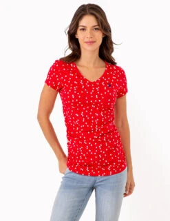 U.S. Polo Assn. STAR PRINT RUCHED SIDE V-NECK T-SHIRT -Modern Wear Shop 2158431H ERED 80434