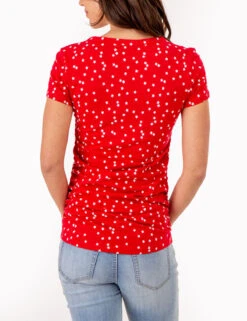 U.S. Polo Assn. STAR PRINT RUCHED SIDE V-NECK T-SHIRT -Modern Wear Shop 2158431H ERED 80438