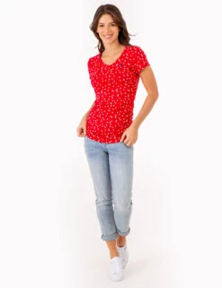 U.S. Polo Assn. STAR PRINT RUCHED SIDE V-NECK T-SHIRT -Modern Wear Shop 2158431H ERED 80439