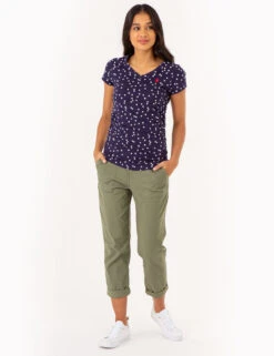 U.S. Polo Assn. STAR PRINT RUCHED SIDE V-NECK T-SHIRT -Modern Wear Shop 2158431H EVBL 75773