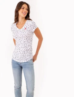 U.S. Polo Assn. STAR PRINT RUCHED SIDE V-NECK T-SHIRT -Modern Wear Shop 2158431H WHIT 80262