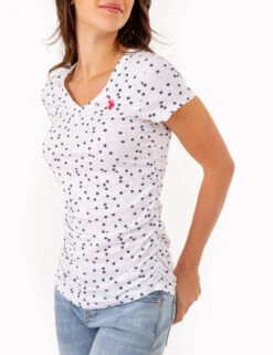 U.S. Polo Assn. STAR PRINT RUCHED SIDE V-NECK T-SHIRT -Modern Wear Shop 2158431H WHIT 80270