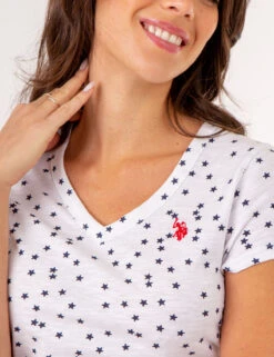 U.S. Polo Assn. STAR PRINT RUCHED SIDE V-NECK T-SHIRT -Modern Wear Shop 2158431H WHIT 80272