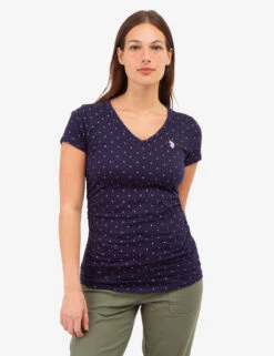 U.S. Polo Assn. DOT PRINT RUCHED SIDE V-NECK T-SHIRT