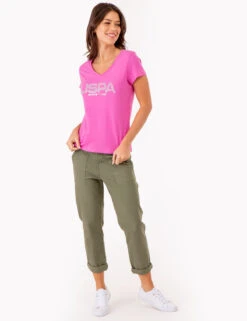 U.S. Polo Assn. USPA STUD EMBELLISHED V-NECK T-SHIRT -Modern Wear Shop 2158491D PKPZ 80136