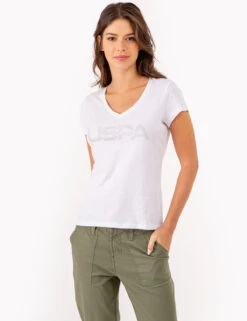 U.S. Polo Assn. USPA STUD EMBELLISHED V-NECK T-SHIRT -Modern Wear Shop 2158491D WHIT 80084