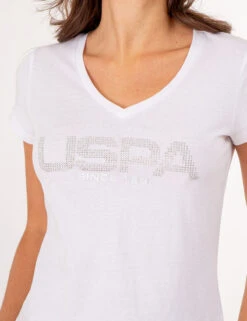 U.S. Polo Assn. USPA STUD EMBELLISHED V-NECK T-SHIRT -Modern Wear Shop 2158491D WHIT 80086