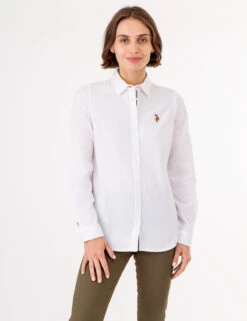 U.S. Polo Assn. LONG SLEEVE SOLID STRETCH OXFORD SHIRT -Modern Wear Shop 215859YI WHIT 72923