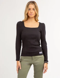 U.S. Polo Assn. LONG SLEEVE SQUARE NECK RIBBED TOP -Modern Wear Shop 21587166 BLCK 65589