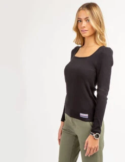 U.S. Polo Assn. LONG SLEEVE SQUARE NECK RIBBED TOP -Modern Wear Shop 21587166 BLCK 65593